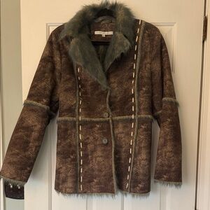 Elegant Brown and Green Women's Teddy Jacket